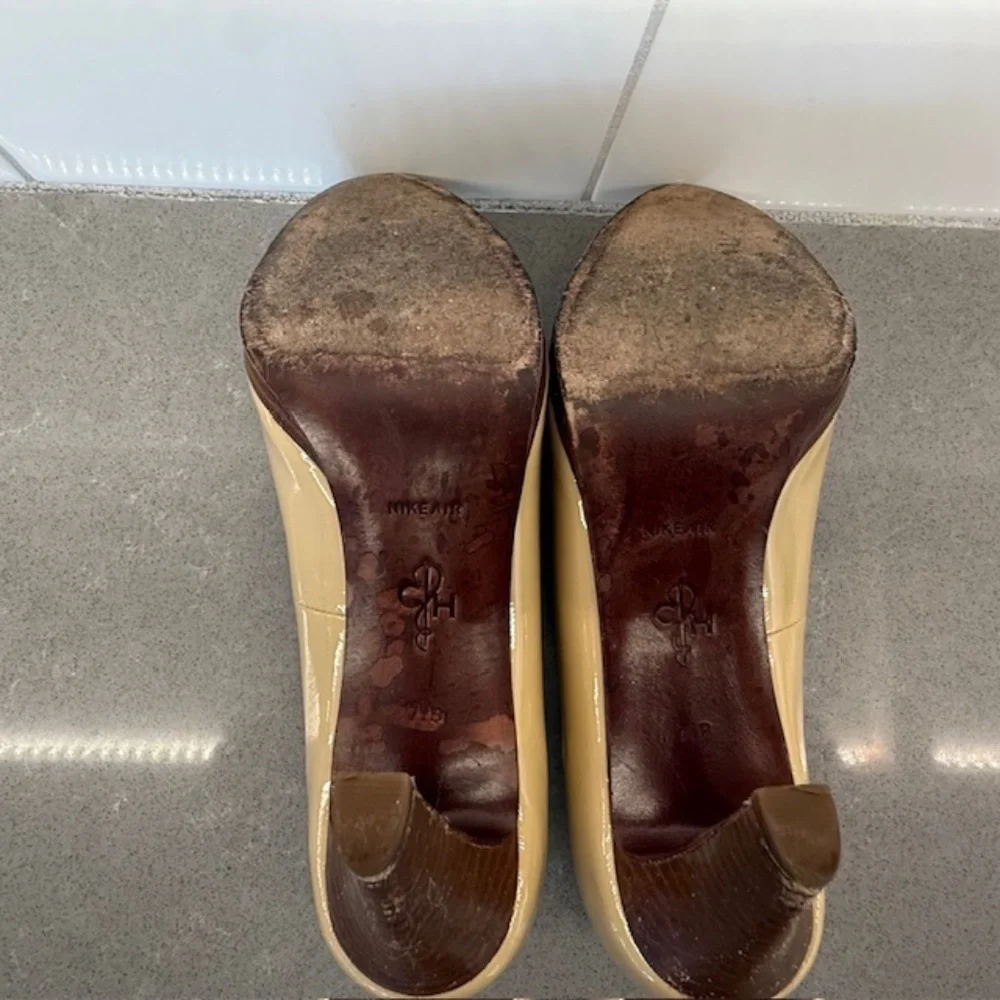 Women Cole Haan Margot Pump II Nougat Beige Patent Leather Wood 3